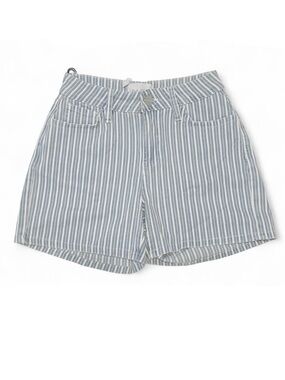 High-Rise Striped Denim Shorts - Light Blue/White